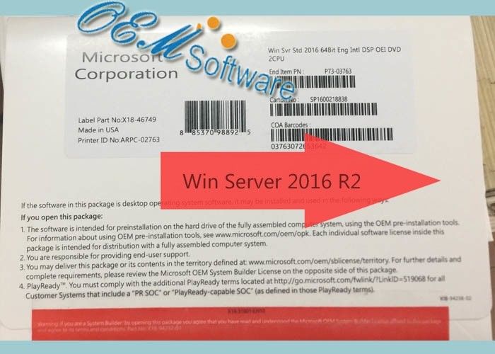 Chiave di norma di Windows Server 2016 della scatola di DVD sigillata pacchetto dell'OEM